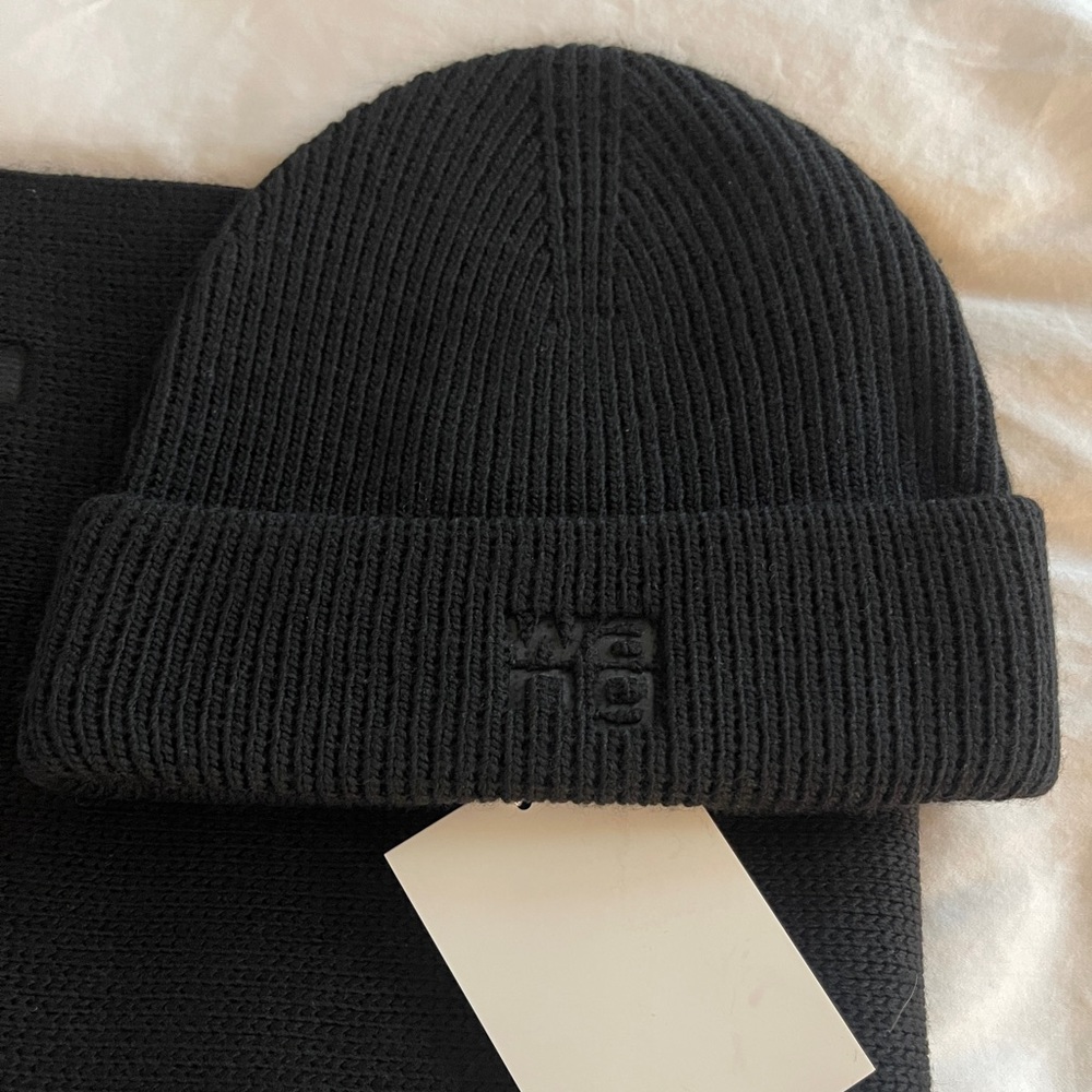 Alexander Wang Wool Beanie and Branded Scarf. Black